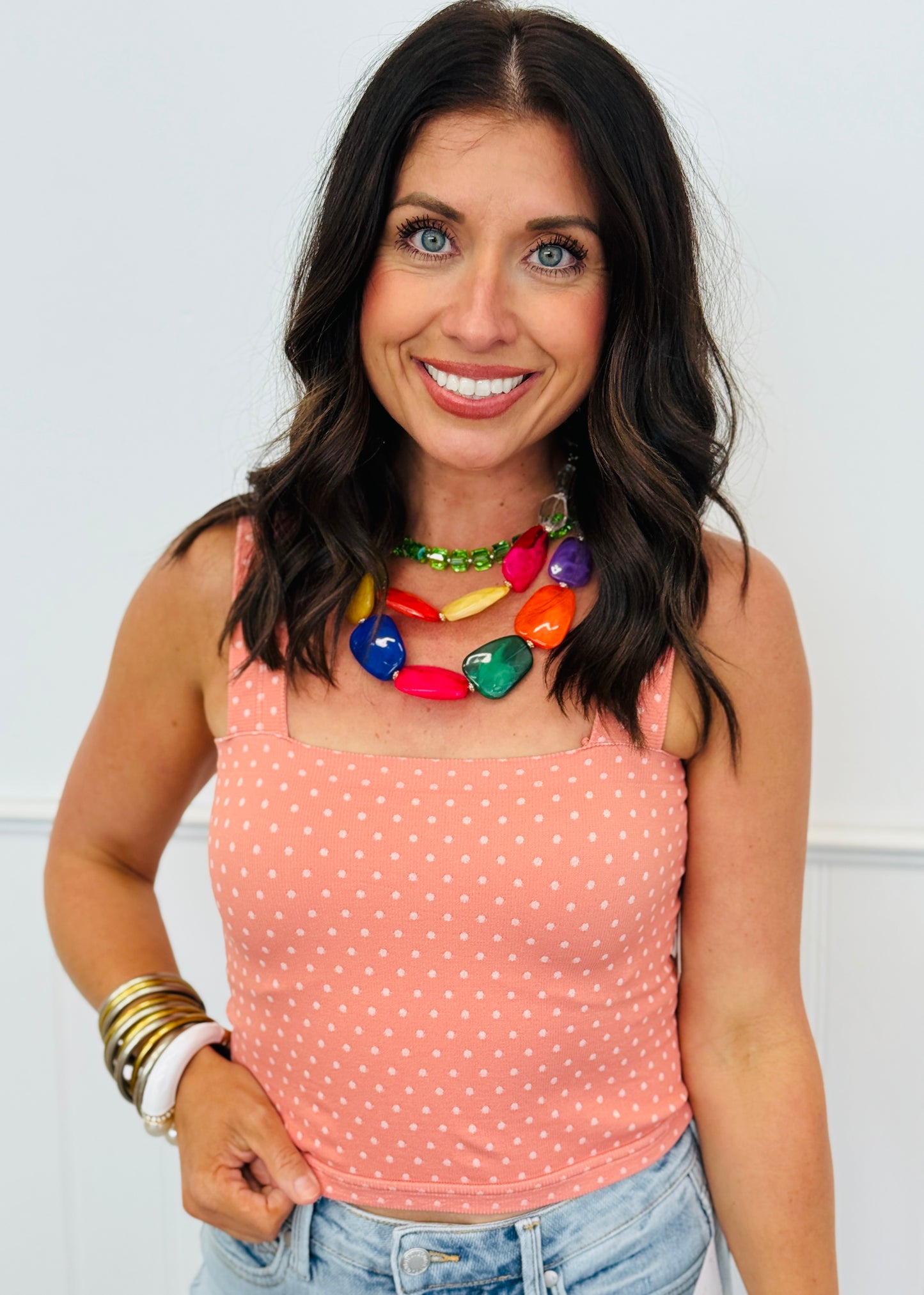 Polka Dot Square Neck Top (Reg.)-6 Colors
