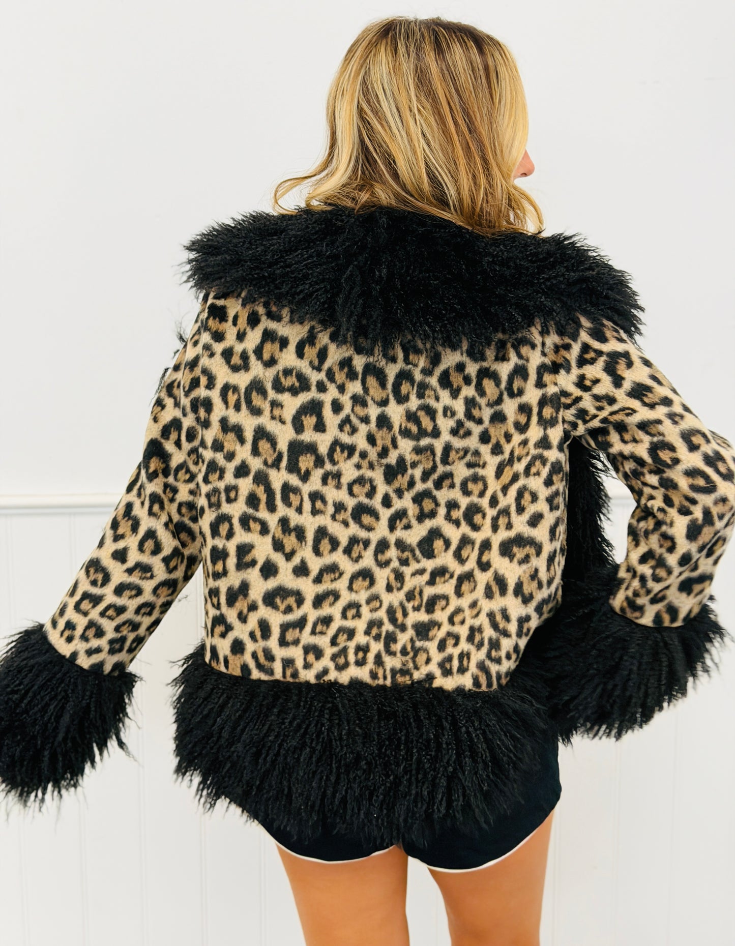 Leopard Print Faux Fur Trim Cardigan (Reg.)