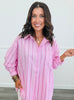 Pink Striped Oversized Button Up Top (Reg.)