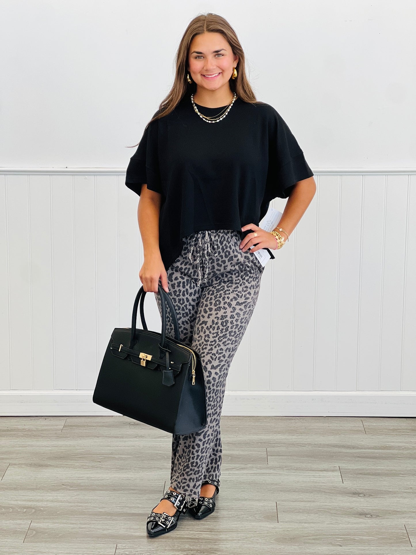 Coco Leopard Ribbed Knit Paperbag Pants (Reg & Plus)