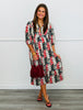 Black/Rust Mixed Print Midi Dress (Reg & Plus)