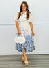 Blue Floral Border Print Midi Dress  (Reg & Plus)