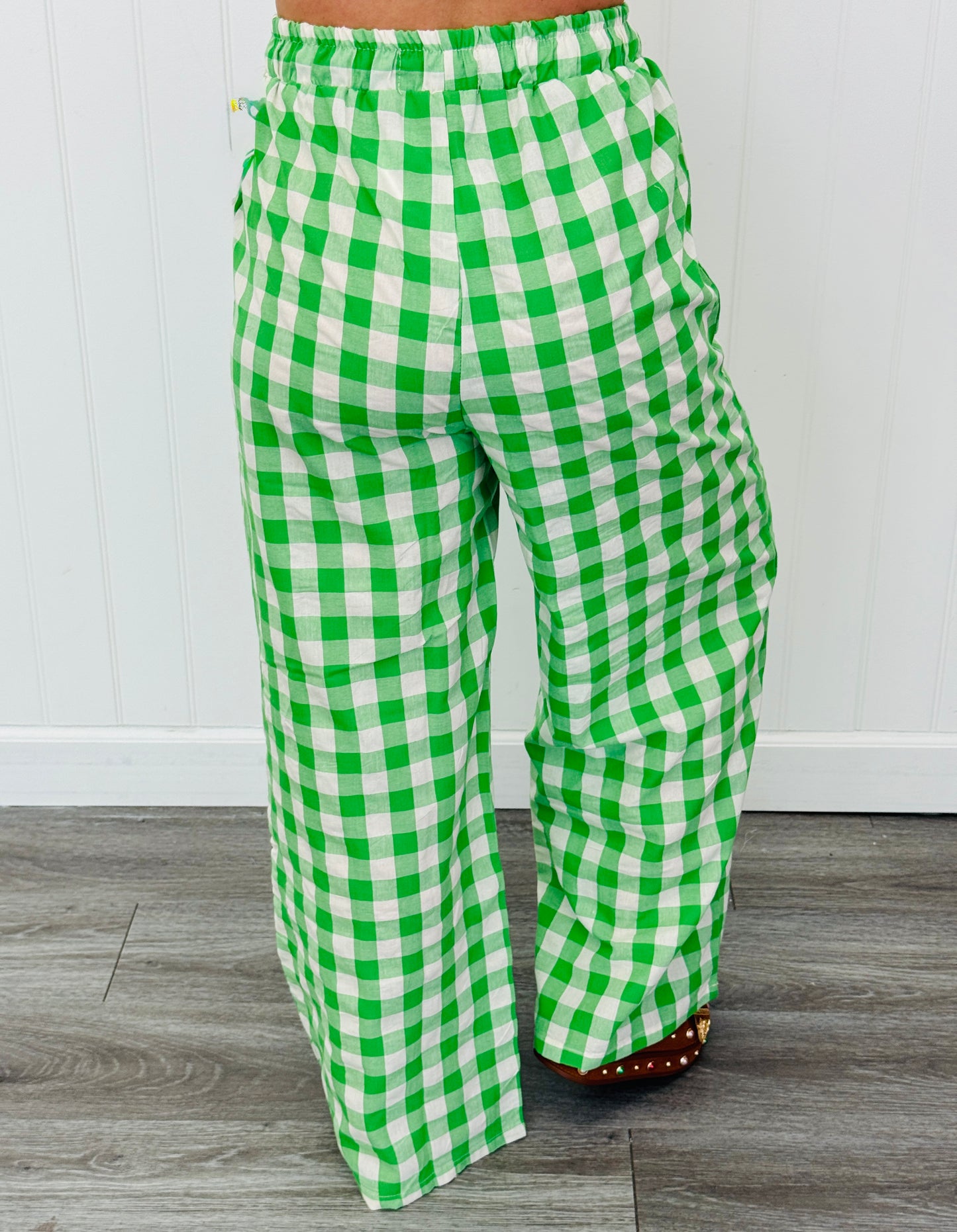 Green Gingham Print Pants (Reg.)