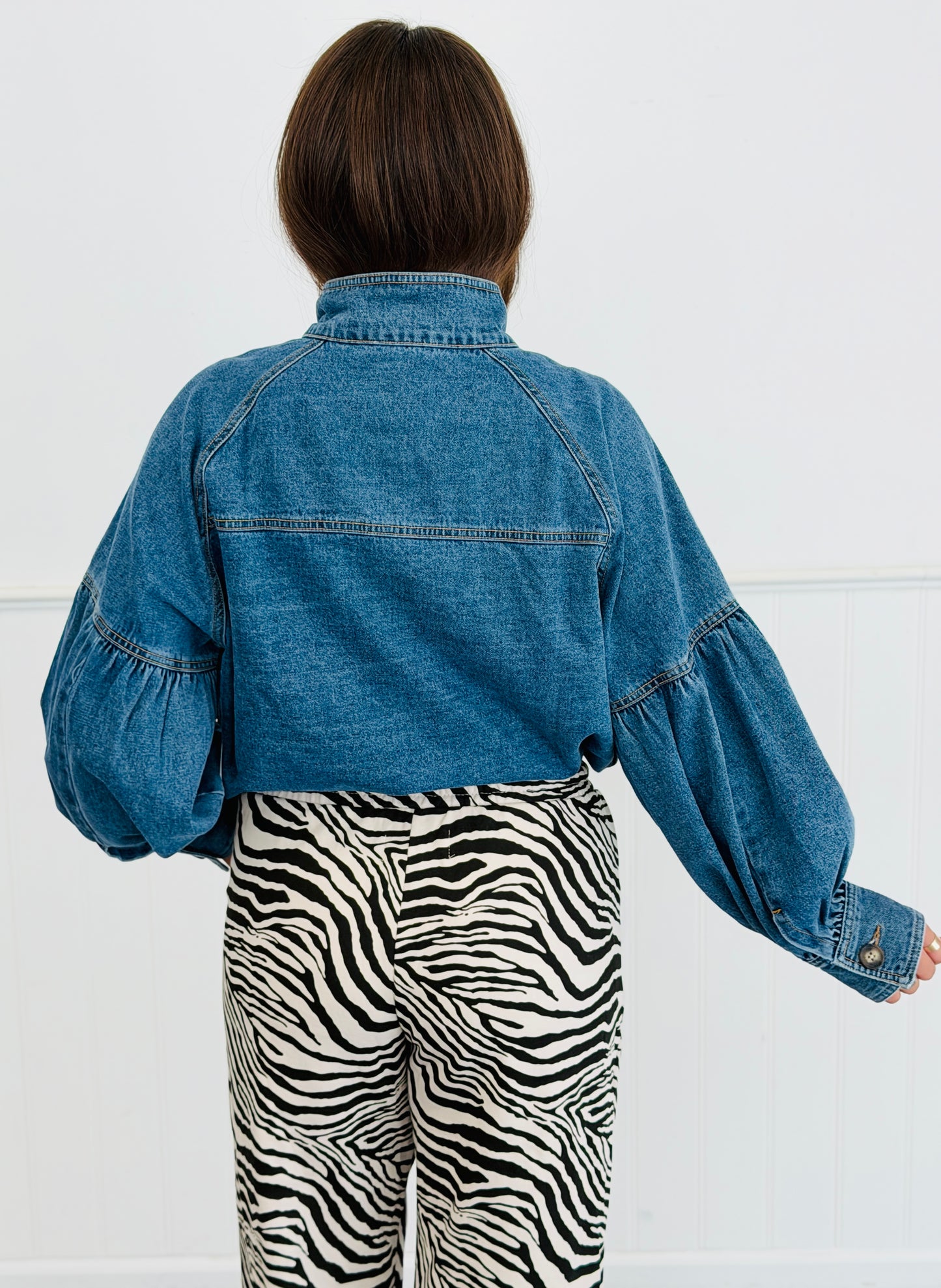 Medium Denim High Neck Jacket (Reg. and Plus)