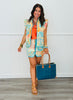 Turquoise Quilted Paisley Mini Skirt (Reg & Plus)