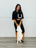 Black Contrast Polka Dot Trim Top (Reg.)