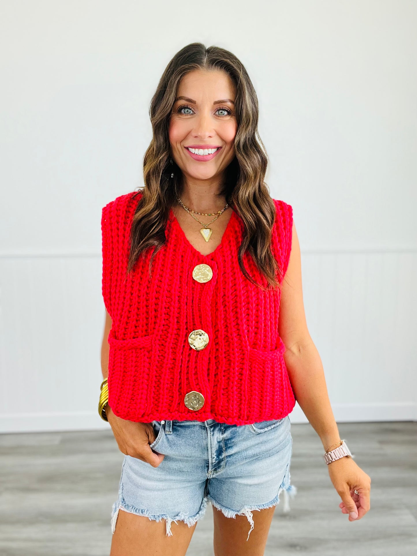 Red Crochet Sweater Vest (Reg.)