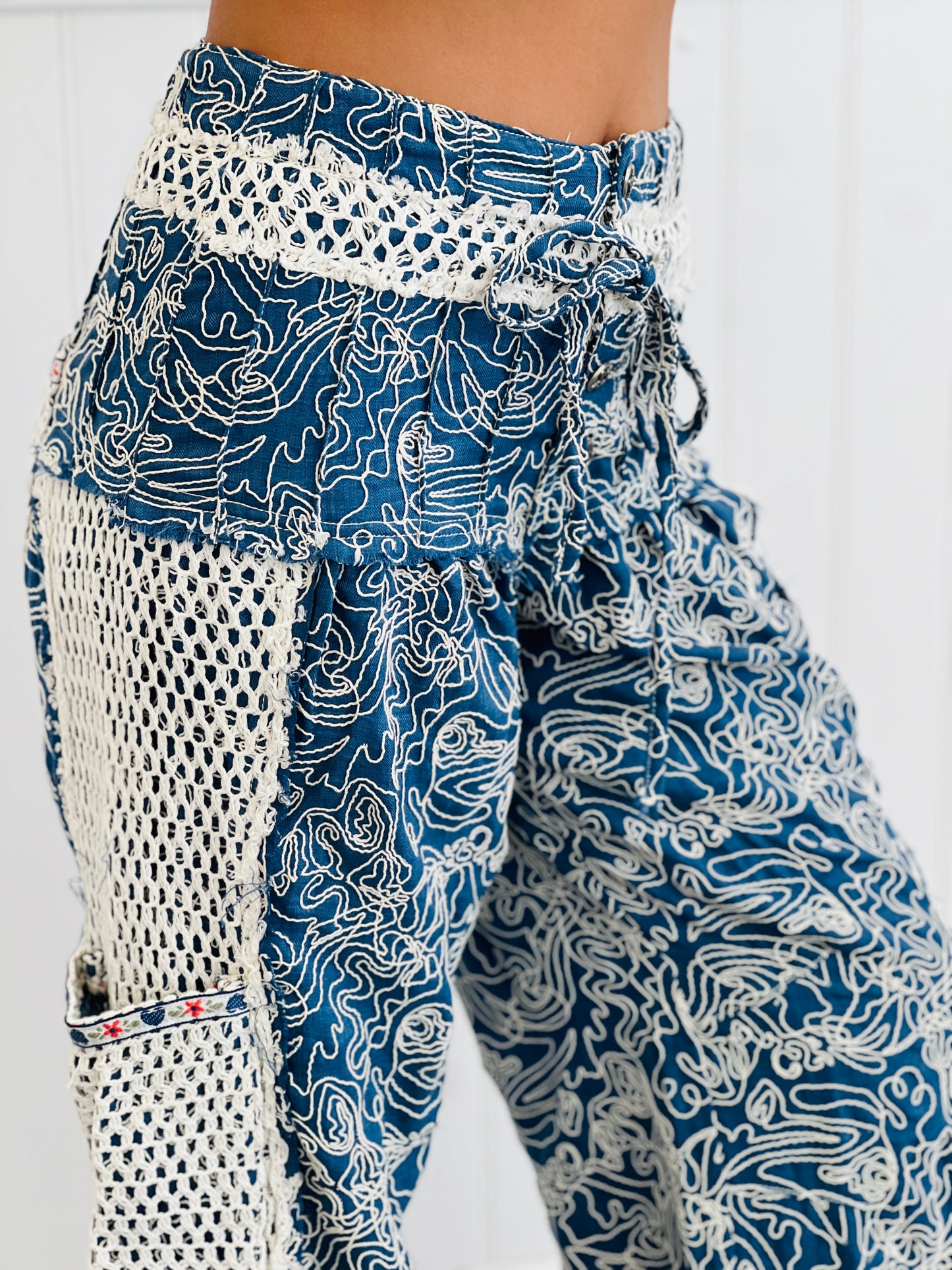 POL Flower Crochet Detailing Wide Leg Pants (Reg.)- 2 Colors
