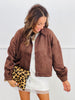 Chocolate Brown Suede Collared Zip Up Jacket (Reg.)
