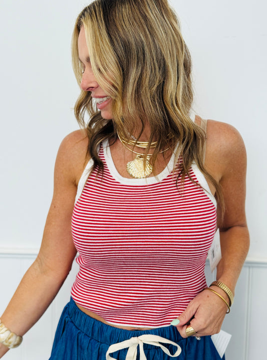 White/Red Striped Sleeveless Top (Reg.)