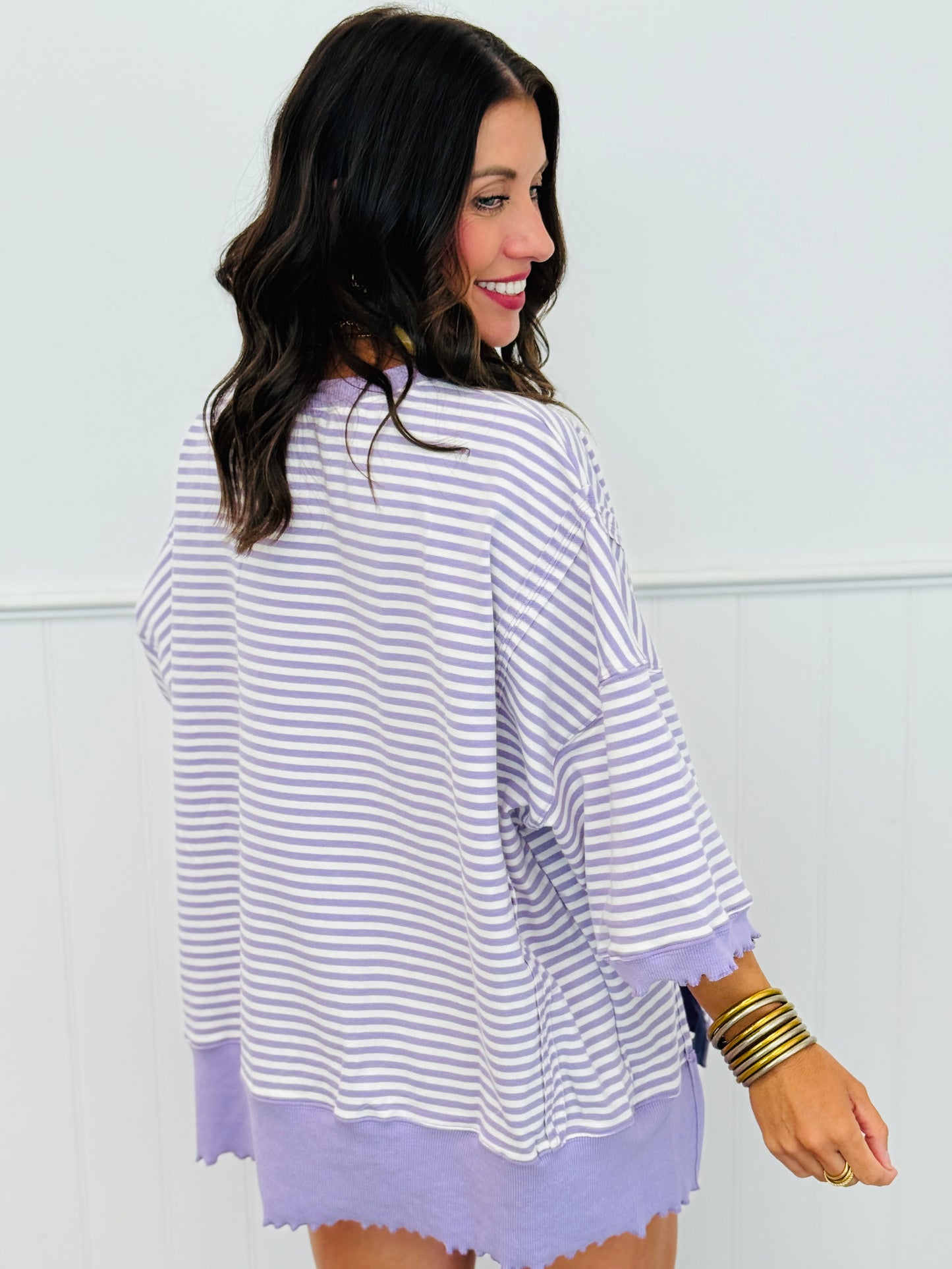 Candy Stripe Merrow Edge Sweatshirt Top (Reg.) - 2 Colors