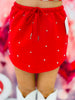 Red Rhinestone Studded Mini Skirt (Reg.)