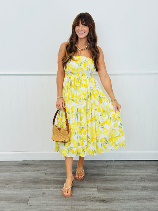 Lemon Print Strapless Midi Dress (Reg.)