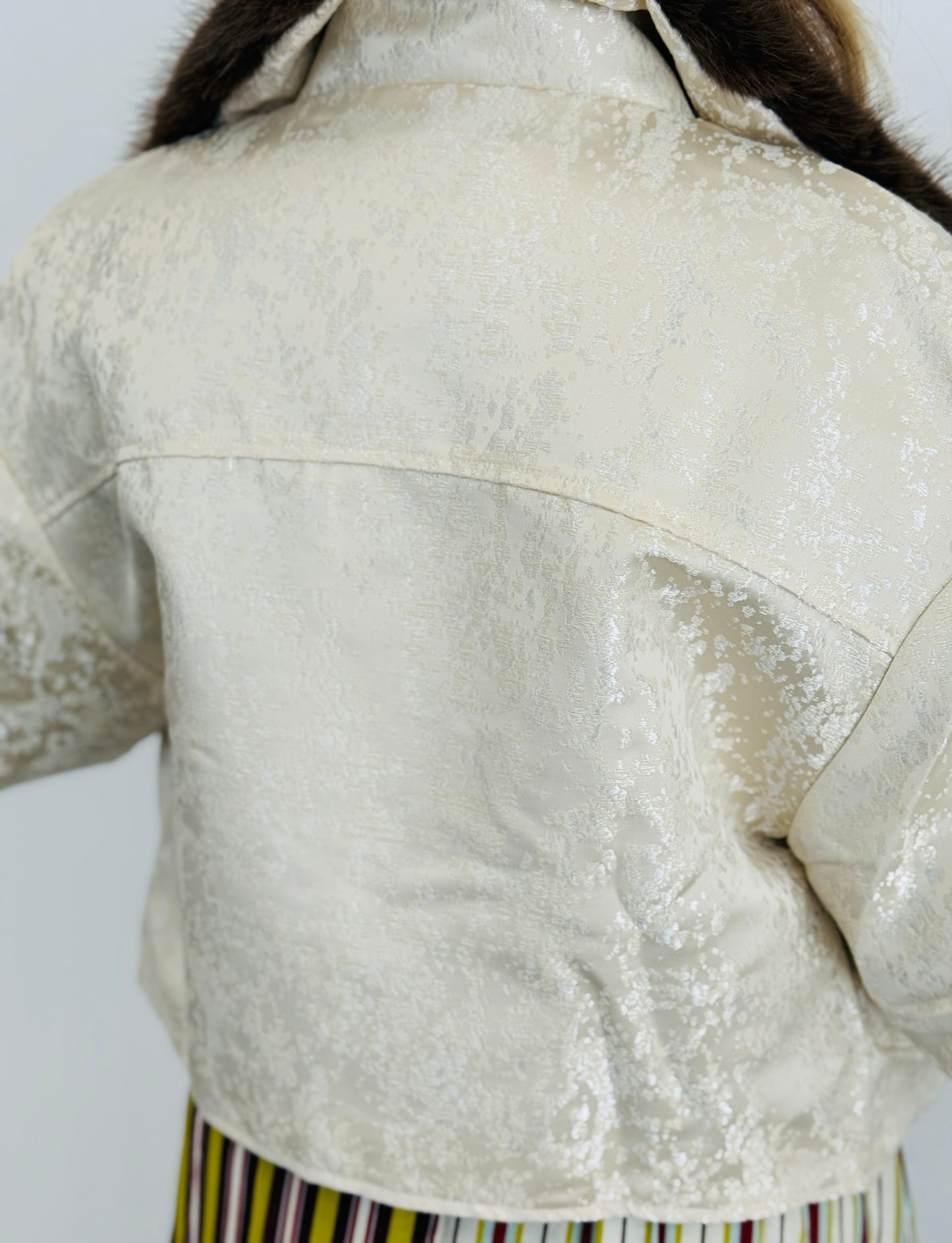 Gold Contrast Faux Fur Collar Zip Up Jacket (Reg. and Plus)