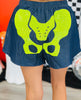 Queen Of Sparkles Dark Denim & Neon Green Skeleton Shorts (Reg. and Plus)