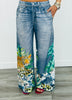 Printed Denim Cheetah Wide Leg Pants (Reg. and Plus)