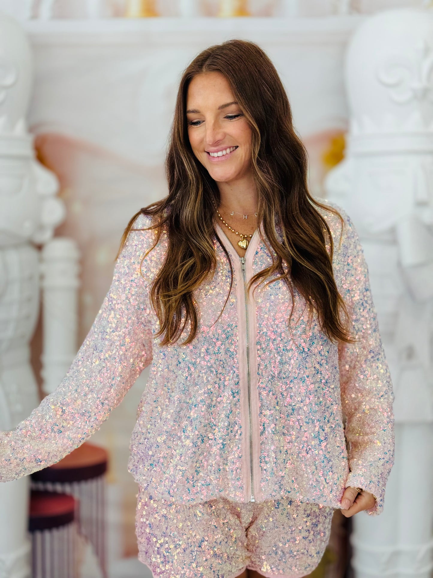 Zip Up Sequined Jacket (Reg.)-2 Colors