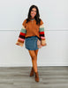 Brown Multi Rainbow Bubble Sleeve Sweater Top (Reg & Plus)