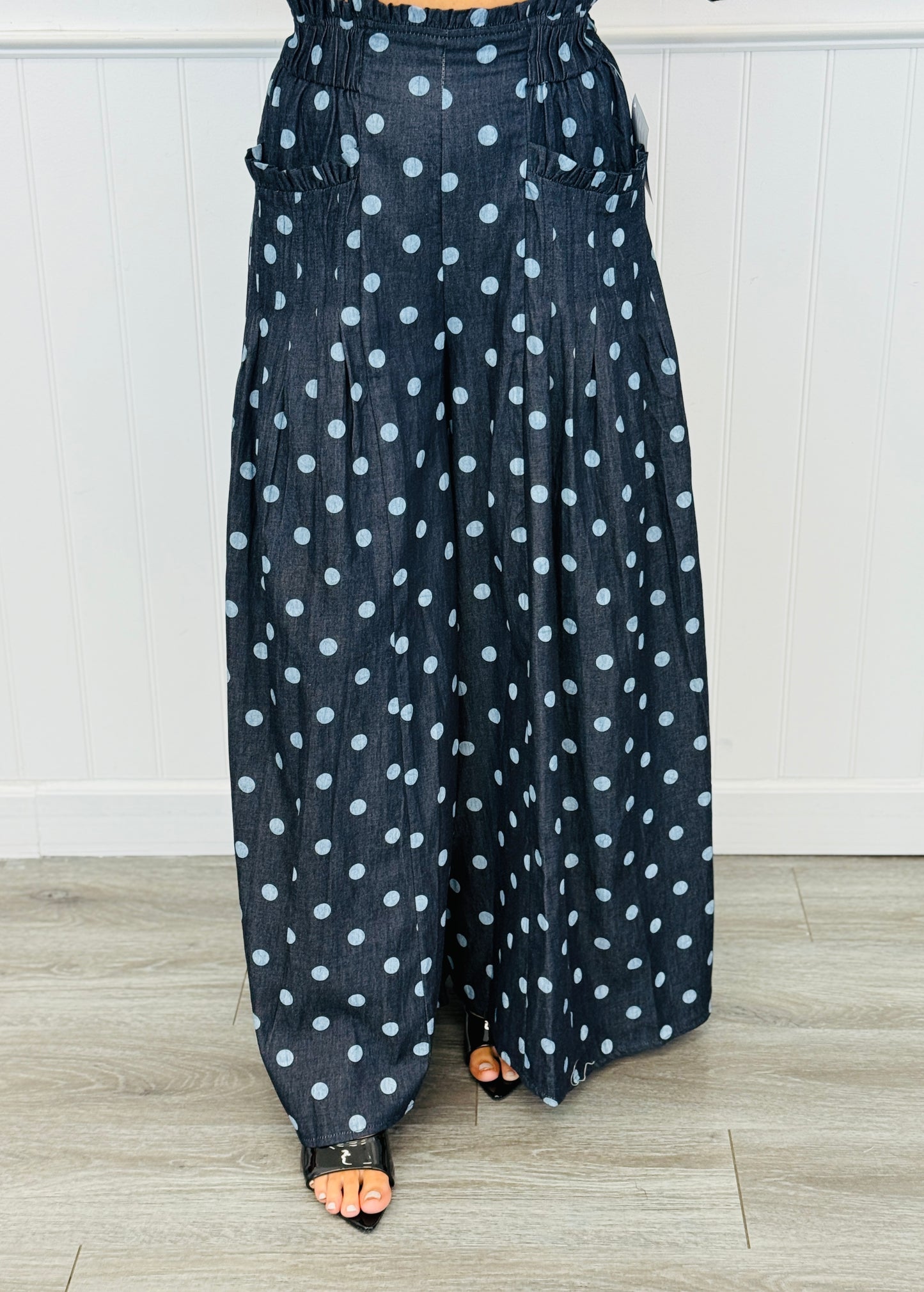 Denim Polka Dot Pintuck Pants (Reg & Plus)