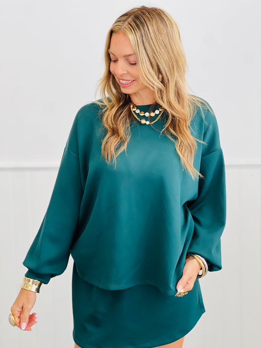 Hunter Green Oversized Pullover Top (Reg. and Plus)