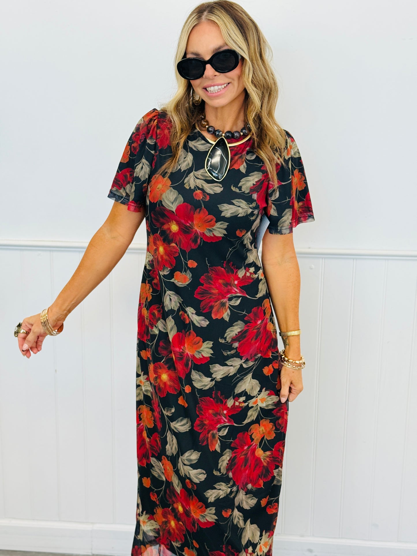 Black Multi Floral Print Maxi Dress (Reg & Plus)