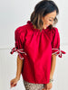 Crimson Bow Tie Sleeve Mock Neck Top (Reg)