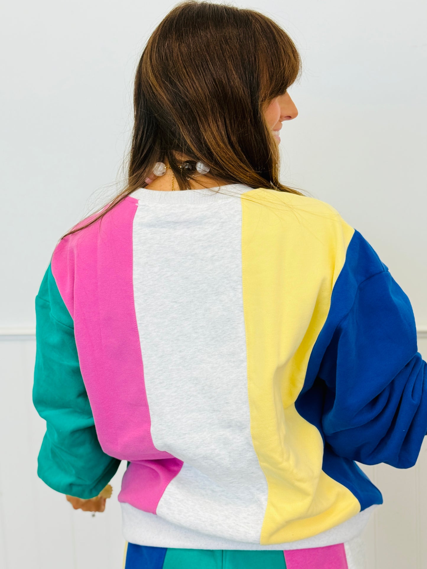 Queen Of Sparkles Multi Colorblock Card Logo Sweatshirt (Reg. and Plus)