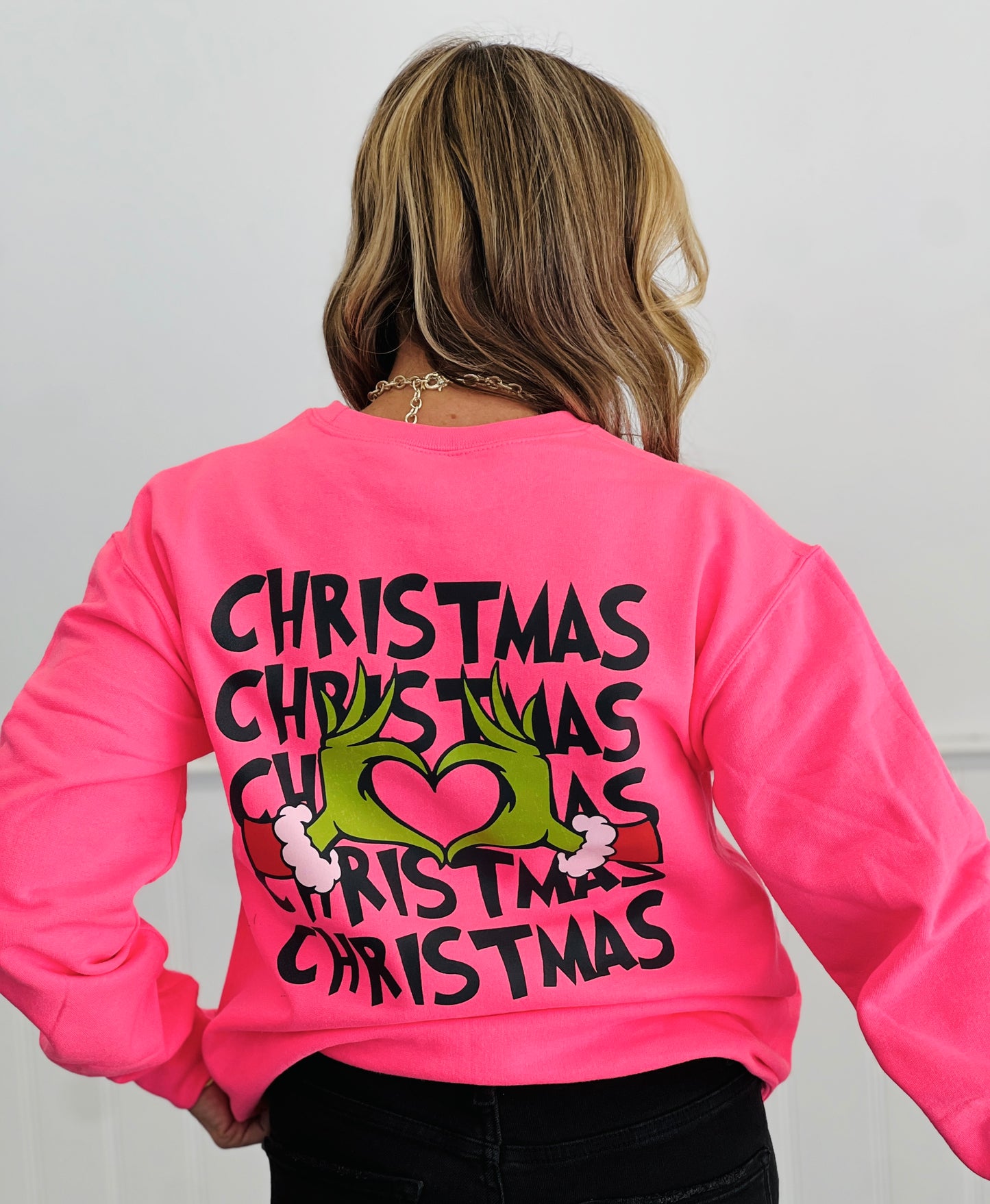 Pink Christmas Heart Hand Sweatshirt (Reg. and Plus)