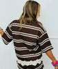 Brown Striped Lace Hem Top & Shorts Set (Reg.)