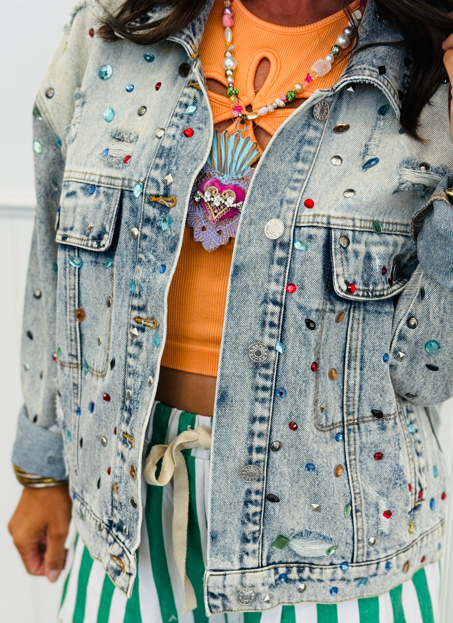 Light Denim Multi Rhinestones & Studs Jacket (Reg.)