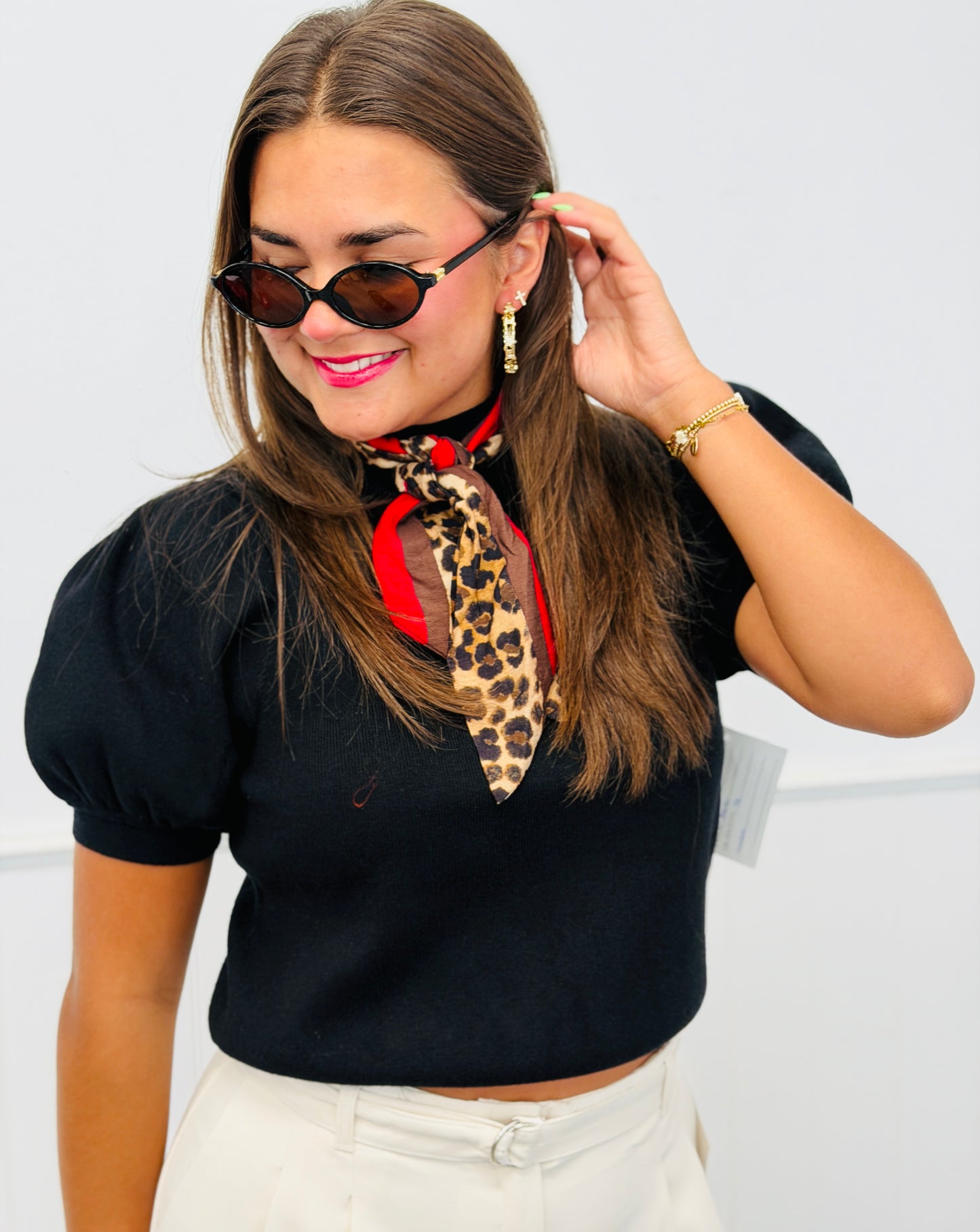 Scarf Action Puff Sleeve Top (Reg.) - 4 Colors