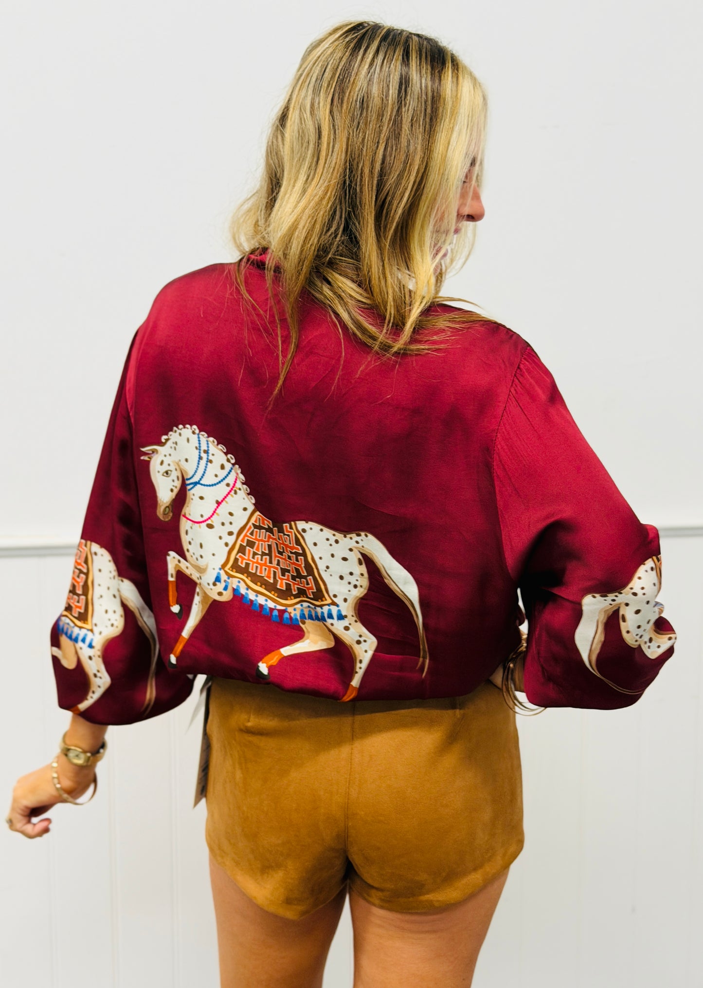 Maroon Festive Horse Zip Up Jacket (One Size )