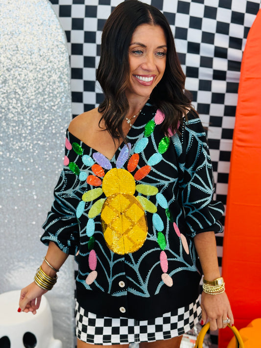 Queen Of Sparkles Black Multi Spider on Web Cardigan (Reg. and Plus)