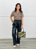 Black Wide Leg Faux Leather Waist Tie Pants (Reg.)