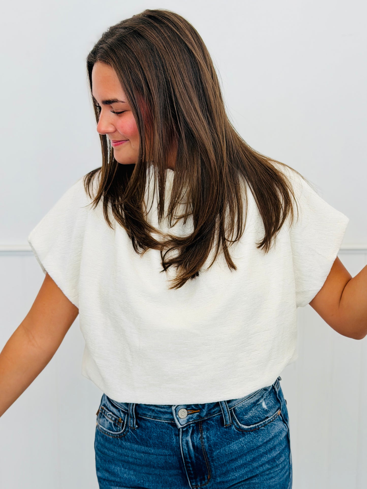 Ivory Gathered Balloon Neck Top (Reg.)