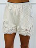 Cream Polka Dot Lace Hem Shorts (Reg.)