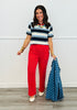 Contrast Trim Striped Tee Top (Reg.)-3 Colors