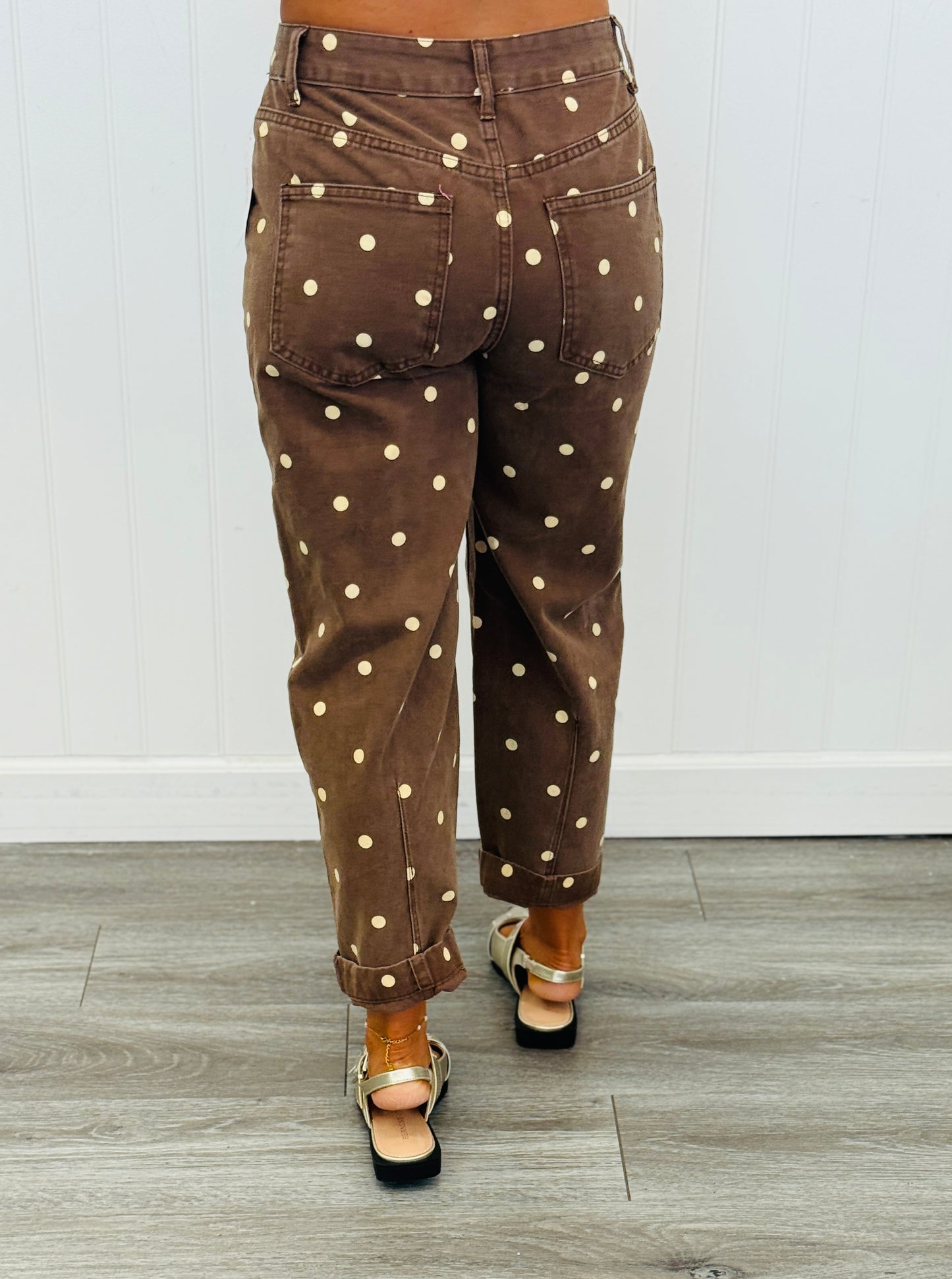 Brown Washed Denim Polka Dot Ankle Pants (Reg.)