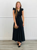 Black Ruffled Power Shoulder Maxi Dress (Reg)