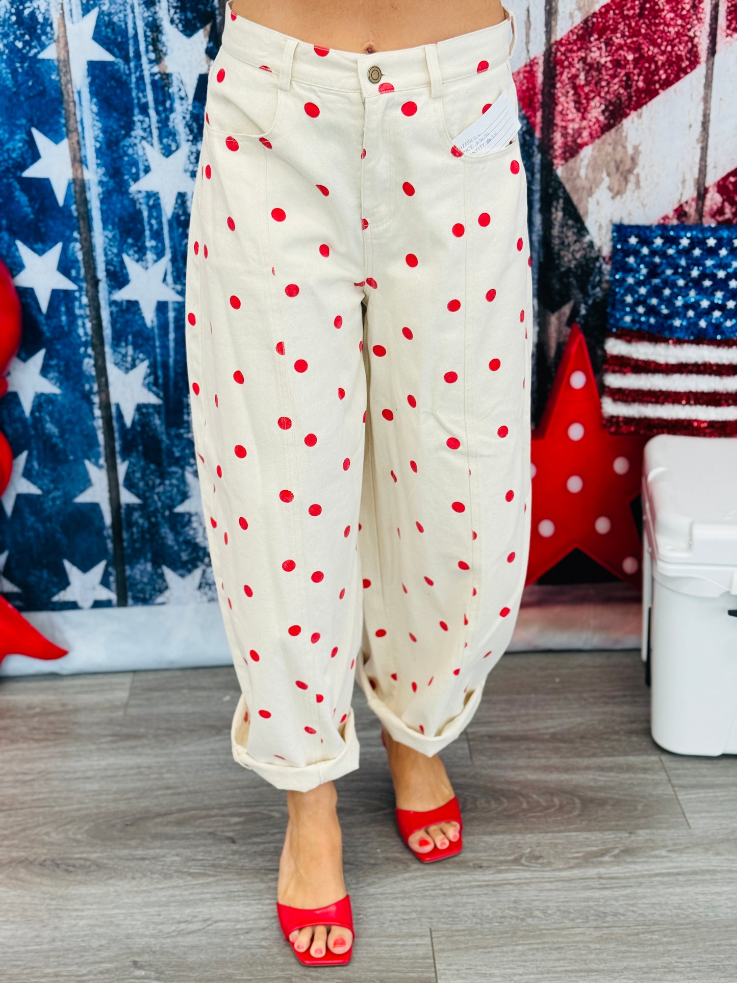 Cream/Red Polka Dot Wide Leg Pants (Reg.)
