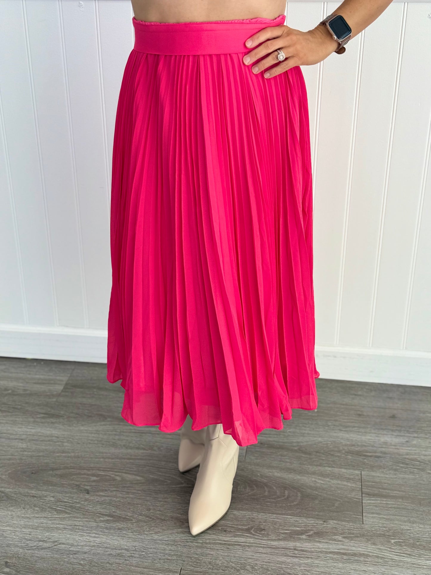 Hot Pink Pleated Midi Skirt (Reg.)