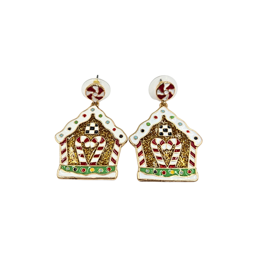 Sparkling Gingerbread House Earrings