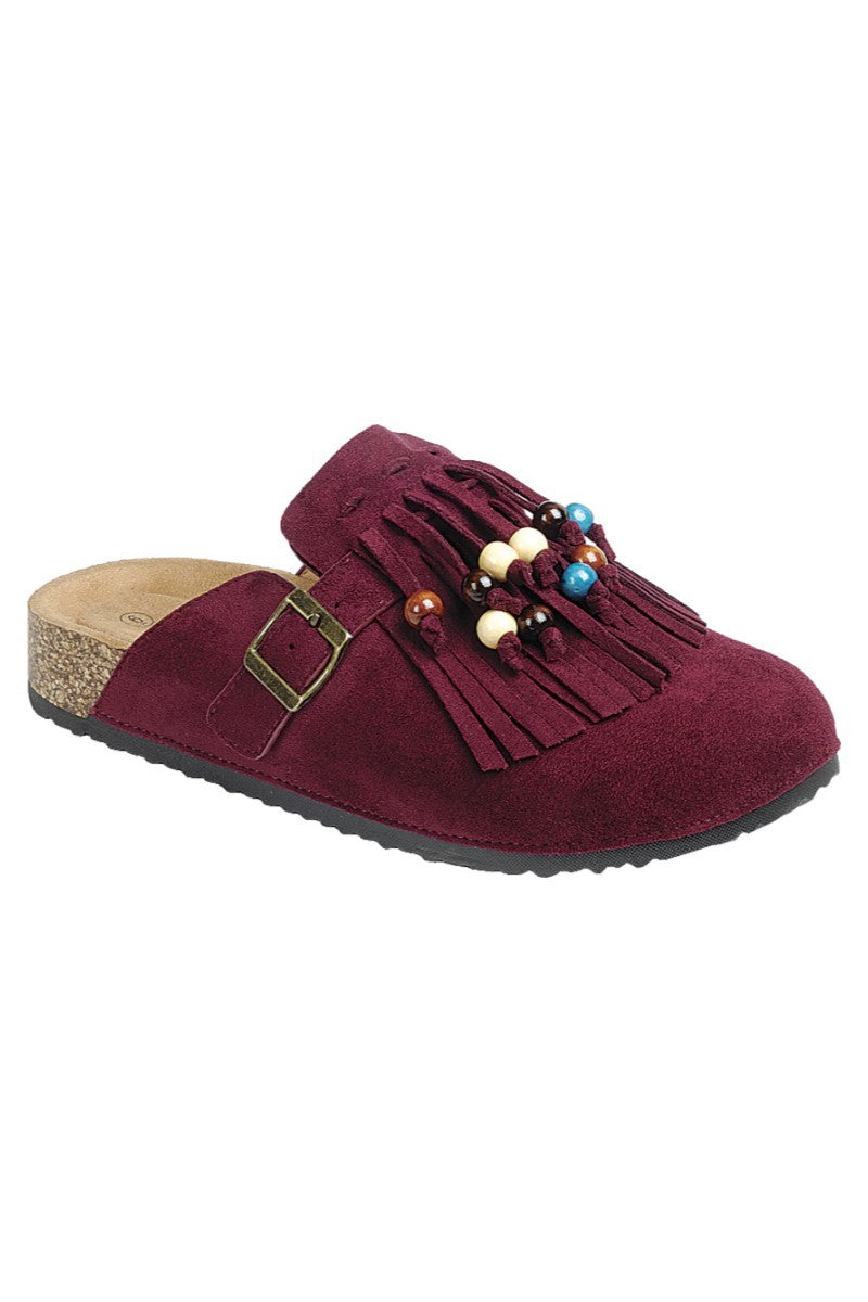Wine Fringe & Flair Slip On Mules