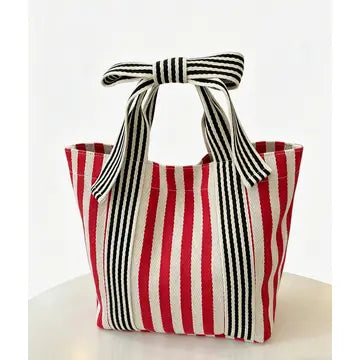 Striped Canvas Tote Bow Handle Bag (4 Colors)