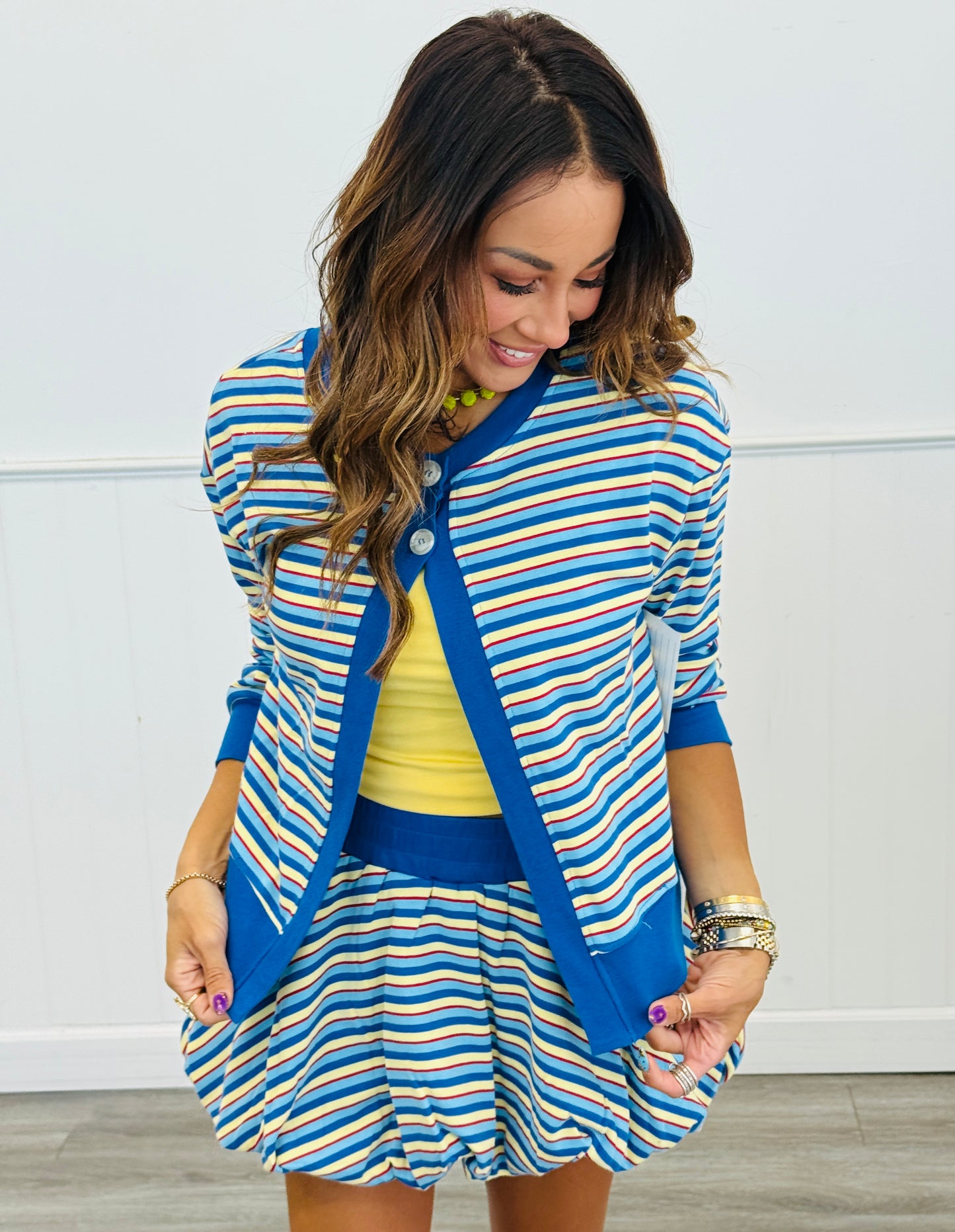 Royal Blue Multi Stripe Open Front Cardigan (Reg.)