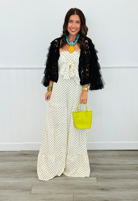 Off White Strapless Polka Dot Jumpsuit (Reg & Plus)