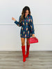 Queen Of Sparkles Denim Nutcracker & Bow Wrap Tie Romper (Reg. & Plus)