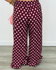 Burgundy/Pink Polka Dot Ruffle Hem Pants (Reg. and Plus)