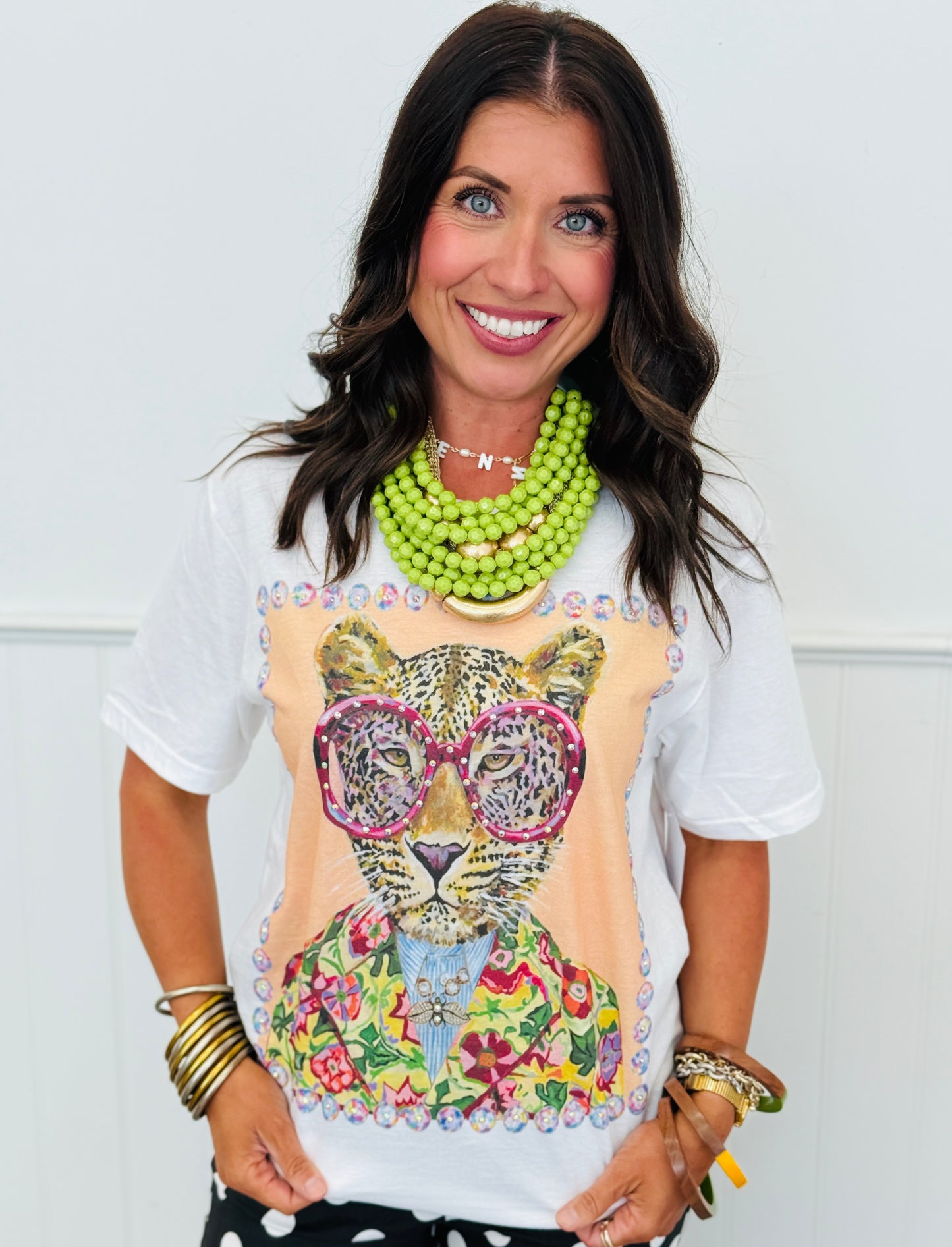 Leopard Frame Bling Tee (Reg. and Plus)
