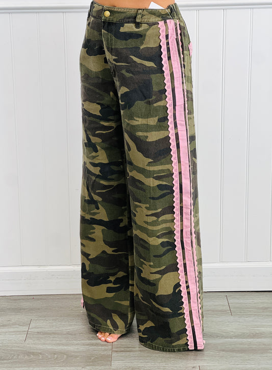 Washed Camo Lace Side Stripe Pants (Reg & Plus)
